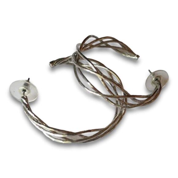 Twisted silver-tone wire braid semi-hoop earrings - Picture 1 of 11